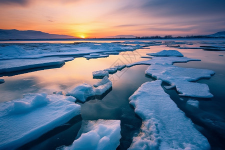 日落时冰川的美丽景观图片