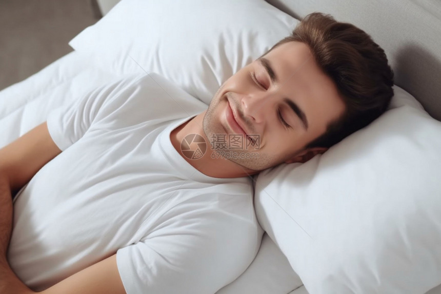 卧室床铺上放松午睡的男子图片