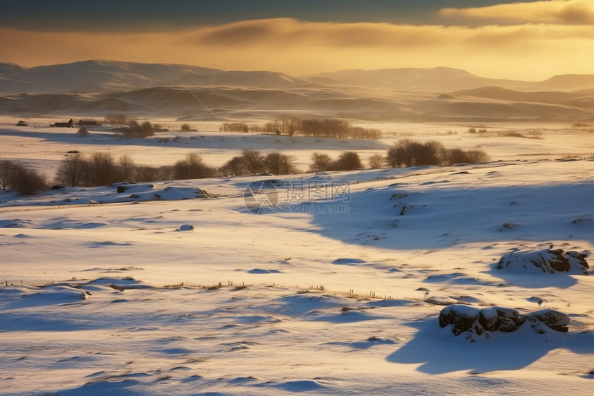 白雪覆盖的乌兰布通草原景观图片