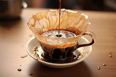 手工冲泡的咖啡饮品高清图片