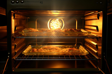 烤箱中热气腾腾的美食图片