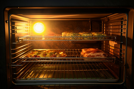 烤箱中烤制的美味佳肴图片