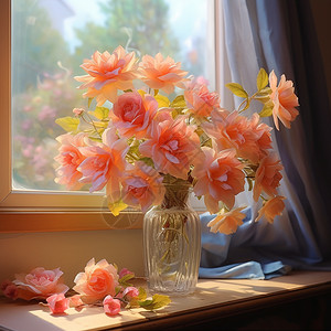 窗台美丽的花图片