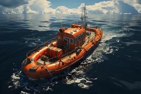 机动救生艇宁静海洋航行的救援船插画