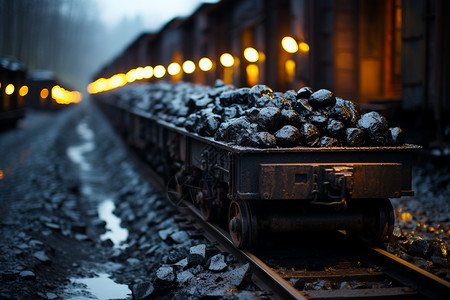 森林火车装满煤炭的输送带背景
