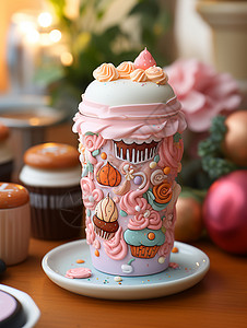 粉色杯子蛋糕粉色蛋糕的杯子设计图片