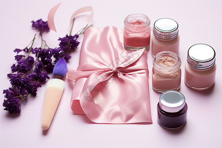 化妆品礼盒粉色礼盒的化妆品背景