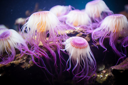 紫色白色水母团图片