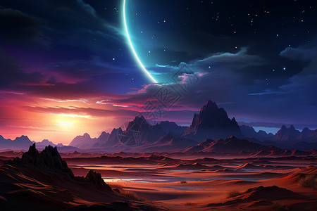 沙漠星空背景沙漠美丽的极光设计图片