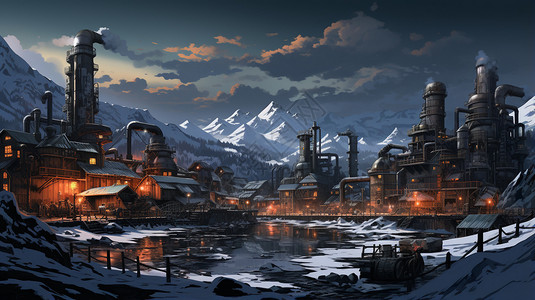 下雪天的工业基地背景图片