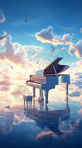 云朵中的钢琴图片