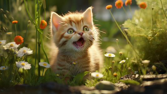 开心大叫的小猫图片