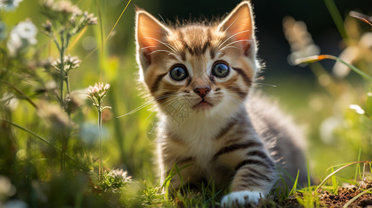 草地上玩耍的小猫图片
