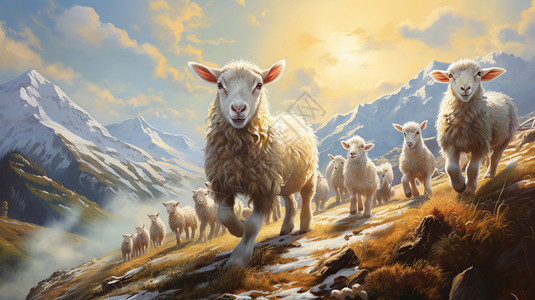 山上奔跑的小羊高清图片