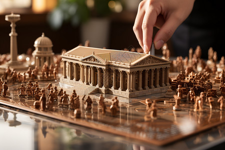 游戏玩法材质用木块搭建的微观建筑背景