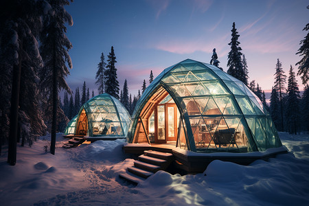 圆顶帐篷北极光下透明圆顶冰舱的奇幻之旅背景