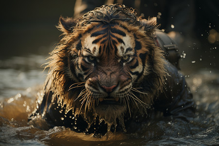 匍匐禄水中匍匐的老虎背景