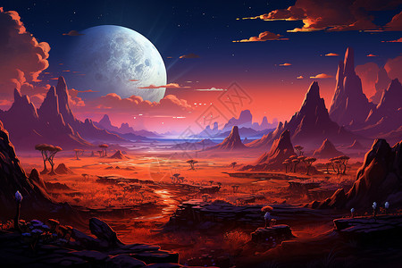 迁移未来想象中的火星世界插画