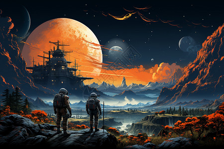 殖民地的神秘火星的探索之旅插画