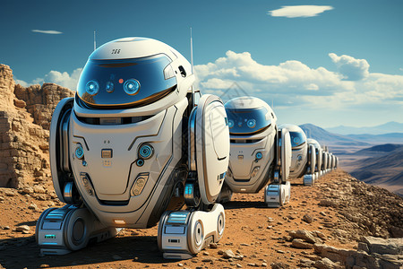 沙漠车队未来科技中的机器人送货车队背景