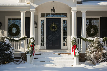 雪中装饰的房子高清图片