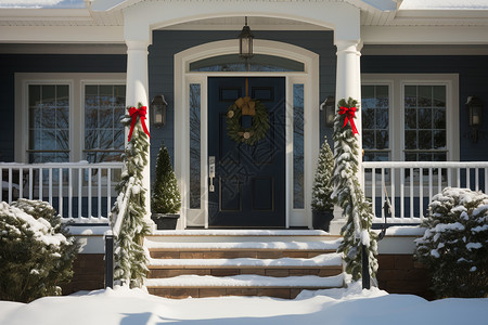 雪中的大门前门砖匠高清图片