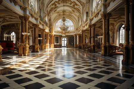 欧式宫殿大厅奢华的室内建筑背景