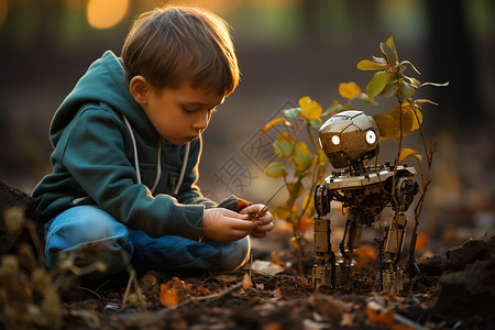 植树小男孩自动机植树机器人背景