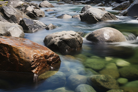 溪流流过石头图片