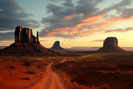 夕阳下的荒漠之路图片