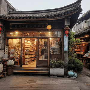 临街的文艺小店背景图片