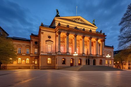 莱茵兰黎明下的柏林莱茵歌剧院背景