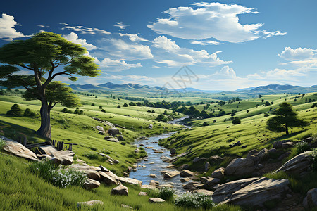 山景河流油画图片