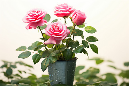 粉色玫瑰花盆花艺图片