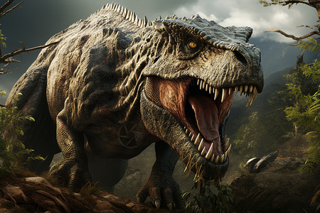 恐龙在山脉中背景图片
