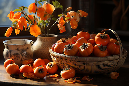 秋天收获的柿子高清图片