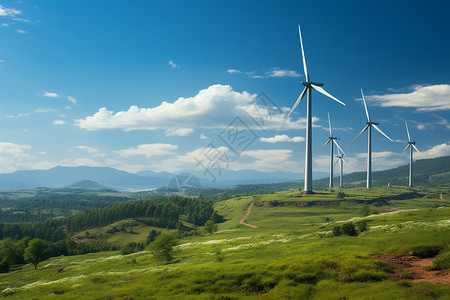 一组风力发电机背景