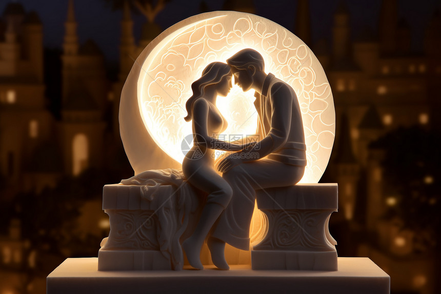 情侣在月圆之下图片