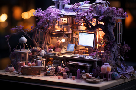 紫色小熊玩偶幻彩的电脑设计图片