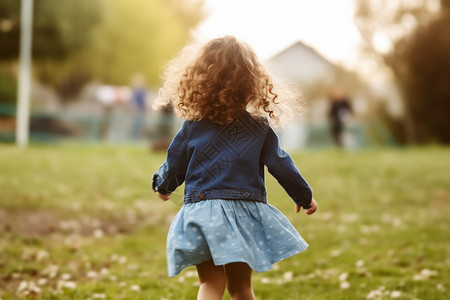 快乐奔跑的小女孩背景图片