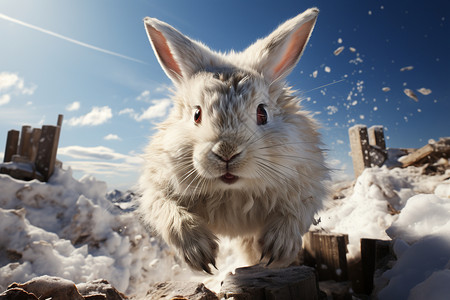 雪兔飞跃镜头图片