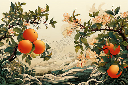 树枝上的橙子图片