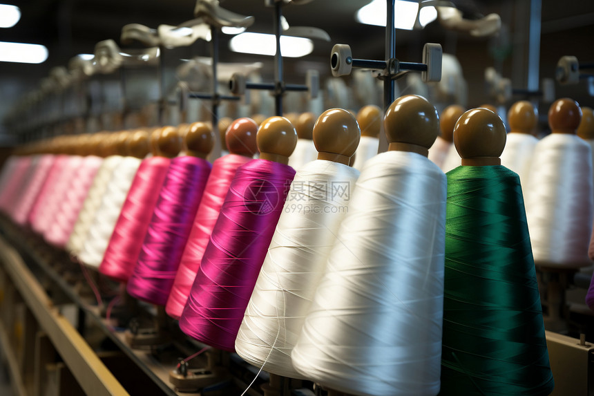 纺织工厂中的细蚕丝生产线照片图片
