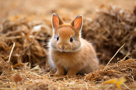兔子宝宝在稻草堆上图片