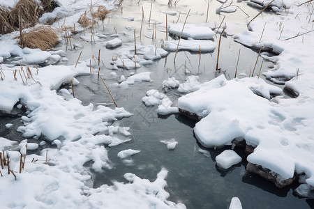 圭塘河冬季冰冻的塘景观背景