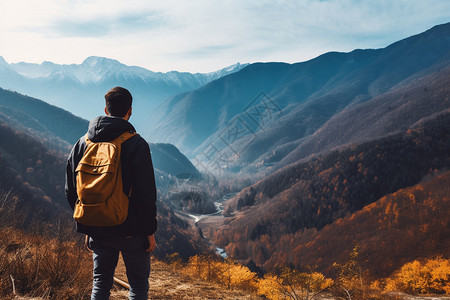 户外背包运动的旅行者背景图片