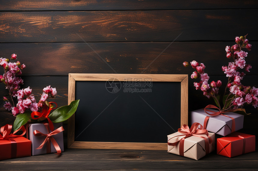 黑板和礼物盒图片