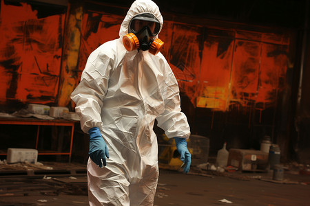 实验室中的男士身着白色防护服图片