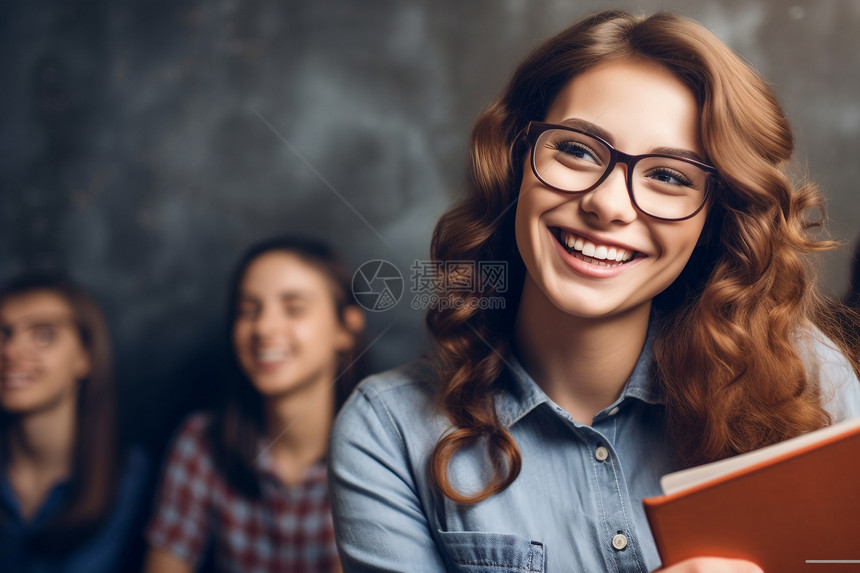 开心微笑的大学女学生图片