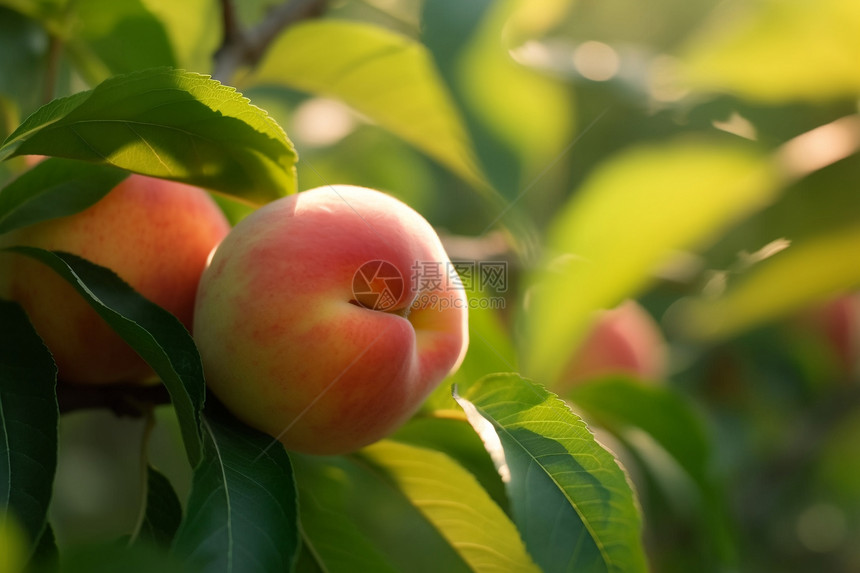 果园中成熟的水蜜桃图片